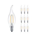 Multipack 10x Philips Corepro LED Vela E14 Punta torcida con Filamento Clara 2W 250lm - 827 Luz muy Cálida | Reemplazo 25W