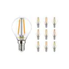 Multipack 10x Noxion Lucent Lustre LED E14 Esférica con Filamento Clara 2.5W 250lm – Regulable - Reemplazo 25W