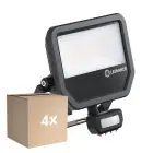 Multipack 4x Ledvance Proyector LED Aluminium Negro 41W 5500lm 100D - 830 Luz Cálida | IP65 - Sensor De Movimiento Y Luz - Simétrico