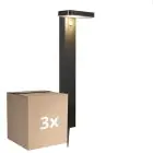 Multipack 3x Nordlux Solar Lámpara de pedestal Rica Cuadrado Acero Inoxidable Negro 4.5W 380lm - 830 Luz Cálida |Sensor de Movimiento y Luz